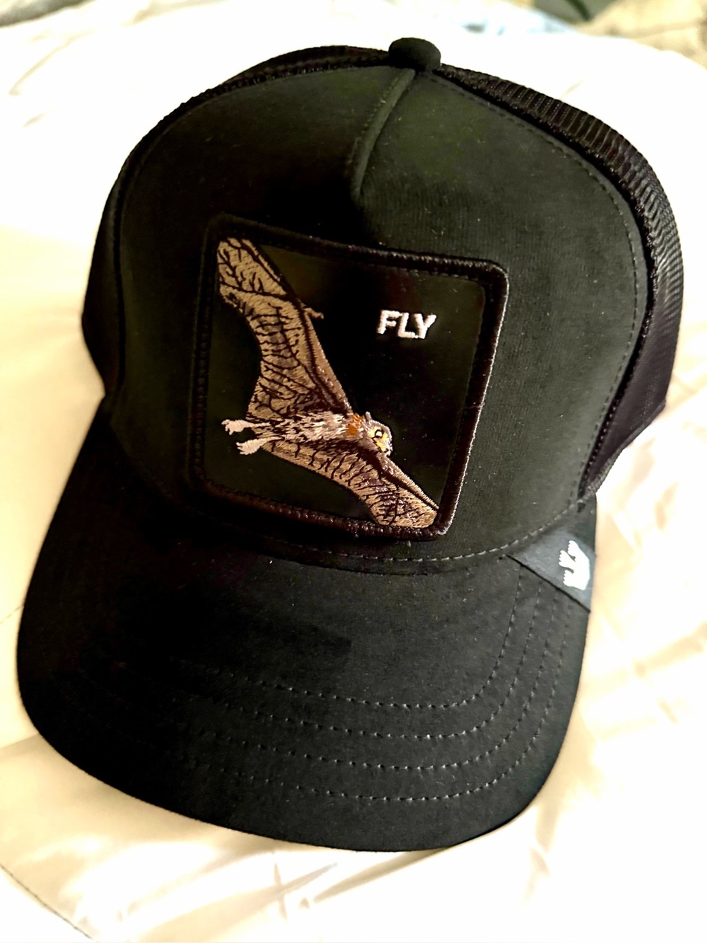 Goorin Bros. Black Suede Trucker Cap with “Fly” Patch